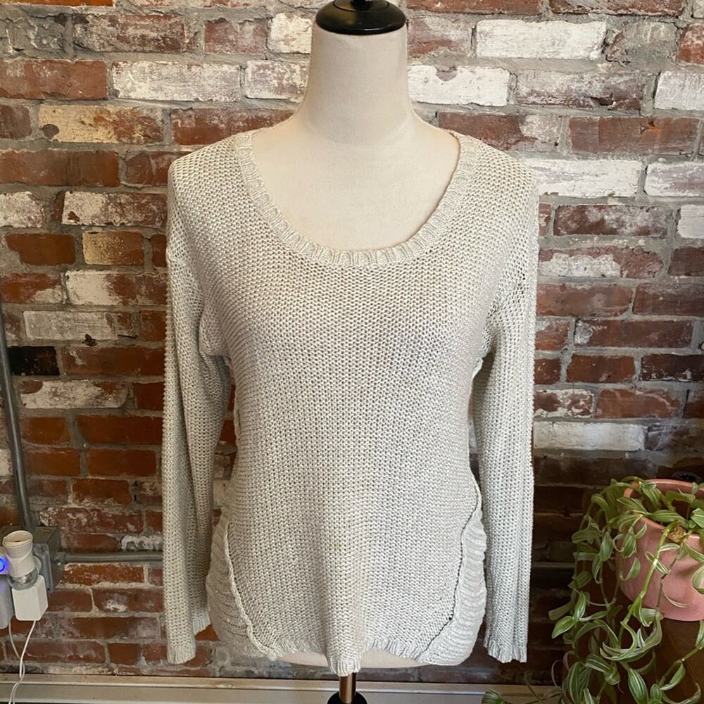 Alya Women's Cream Knit Sweater with Suede Elbows Size M